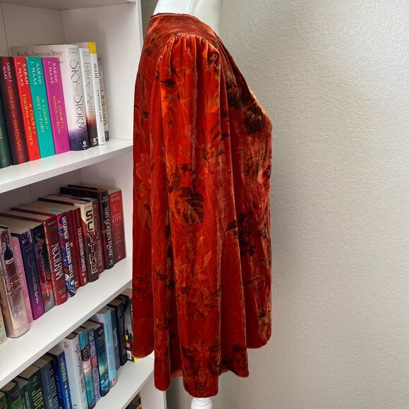 SUNDANCE Burnt Orange Velvet Floral Embroidered BoHo Festival Bell Sleeve M Top - Picture 5 of 11